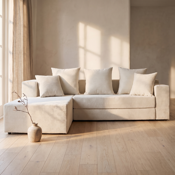 Aarhus modular sofa in a pale plaster room on oak floorboards