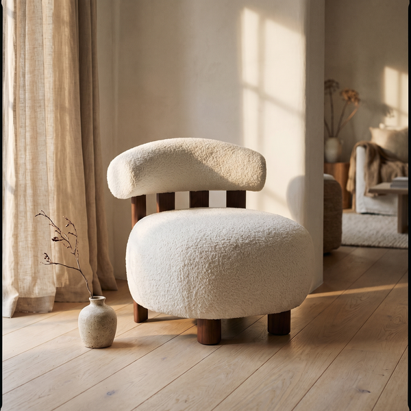 Kyoto accent chair in a sunlit living room with pale oak floors