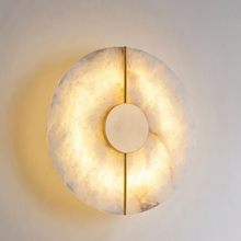 Volterra Alabaster Wall Light | Round Stone Sconce, Gold or Black Detail, 20 cm